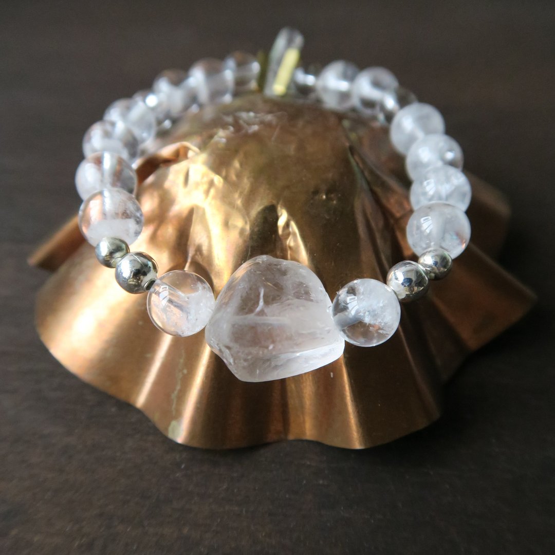 极强能量【灵性】巴西 金字塔 白幽灵 彩虹 白水晶 原矿石 手链 - 手链/手环 - 宝石 白色