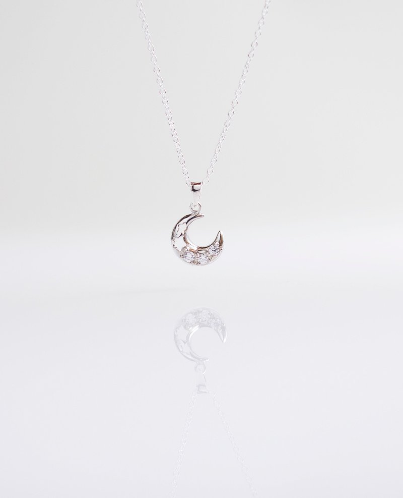 星月钻石项链 手作 925纯银 - 项链 - 钻石 白色