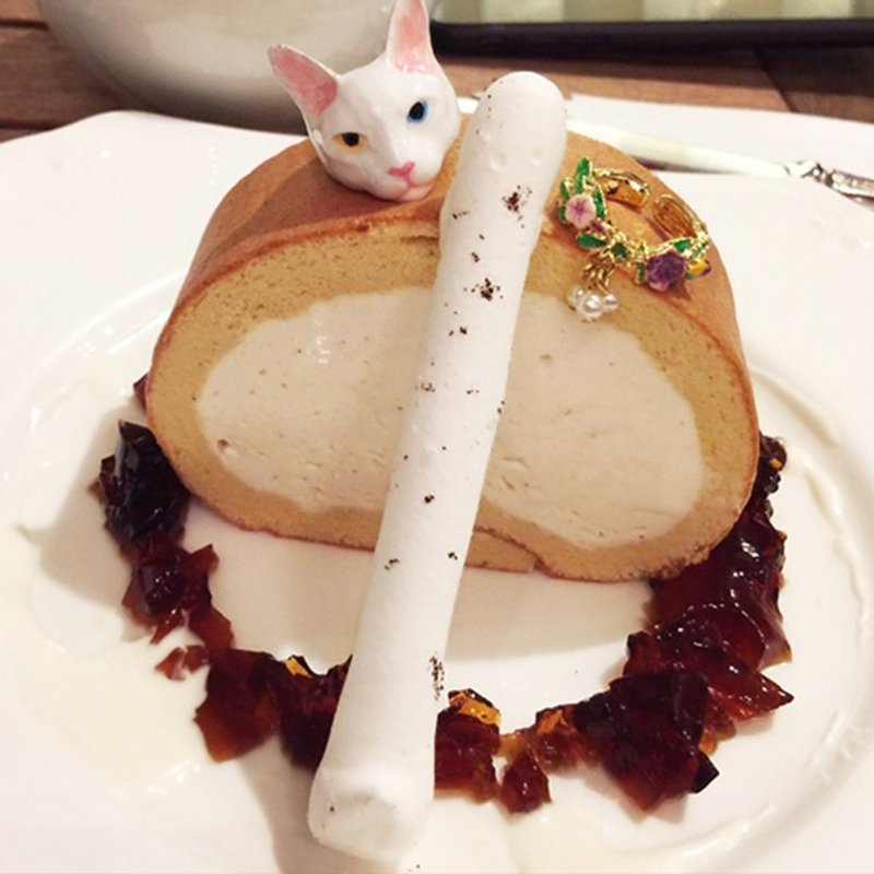 彩绘白猫戒指 - 戒指 - 其他金属 