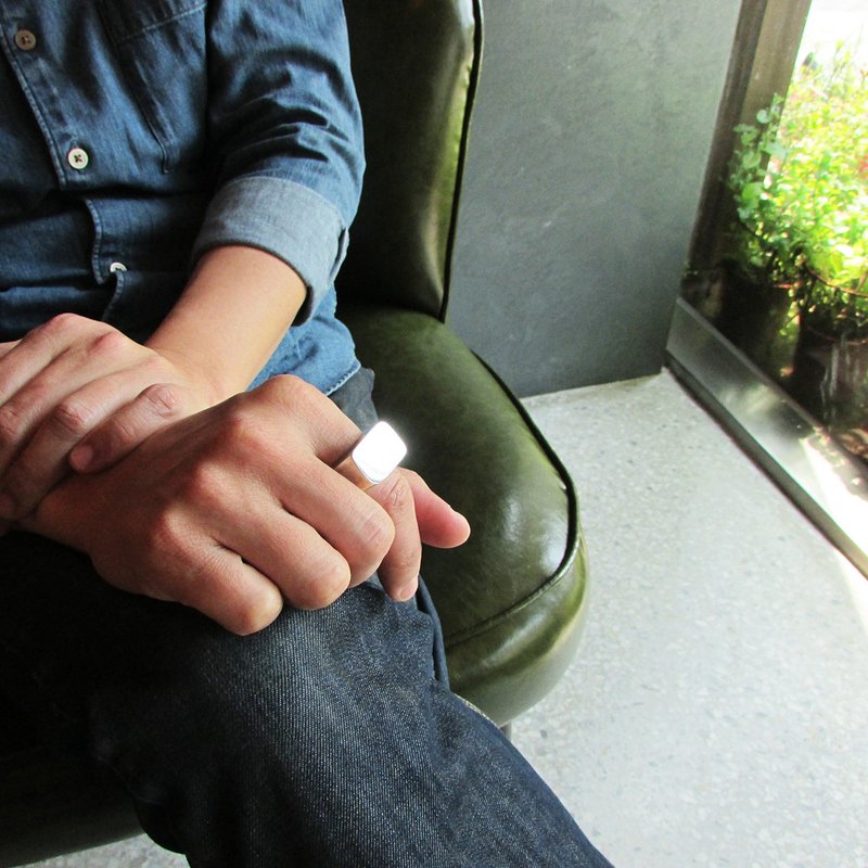 square ring_方戒 | 925纯银 设计师手作 情人节 男朋友 男性礼物 - 戒指 - 银 银色