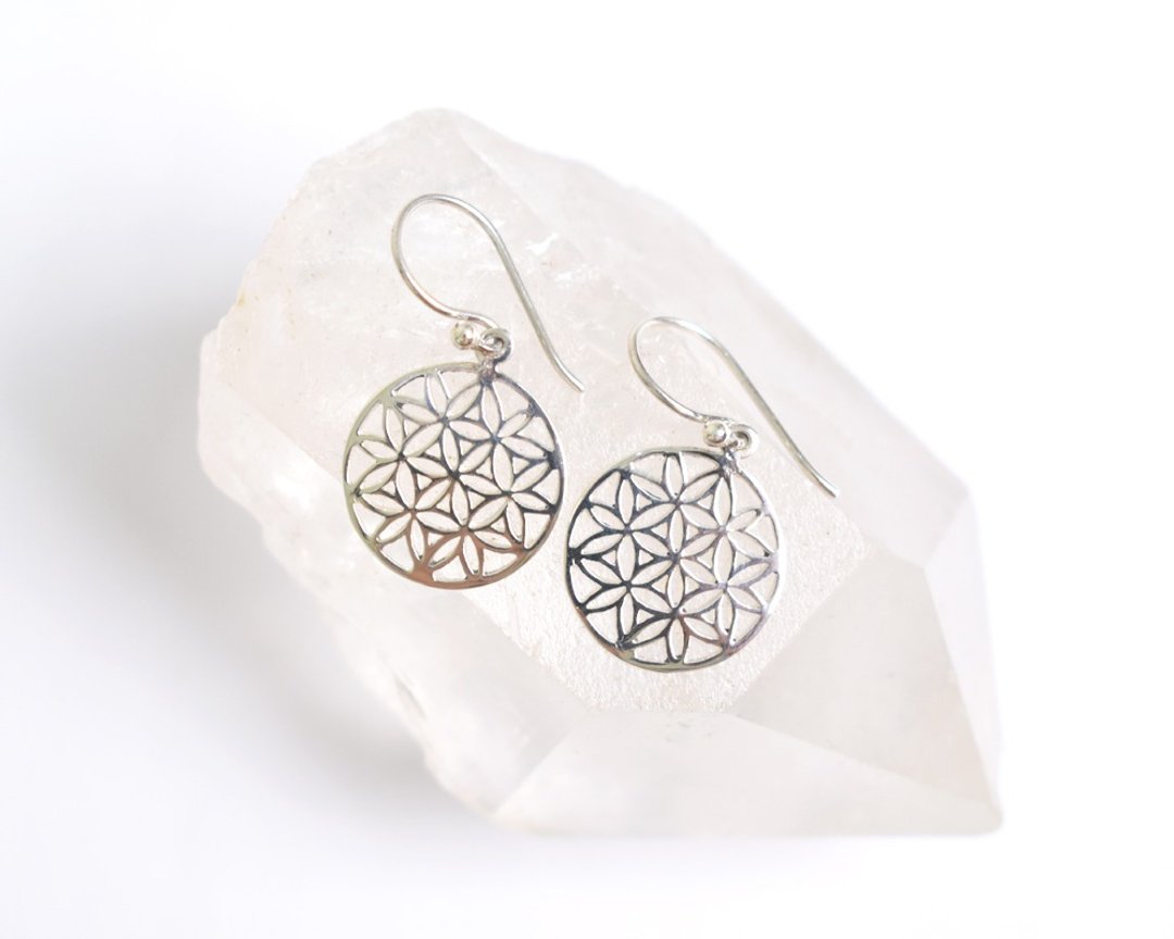 Flower of Life Flower of Life Earrings Silver 925 - 耳环/耳夹 - 石头 银色