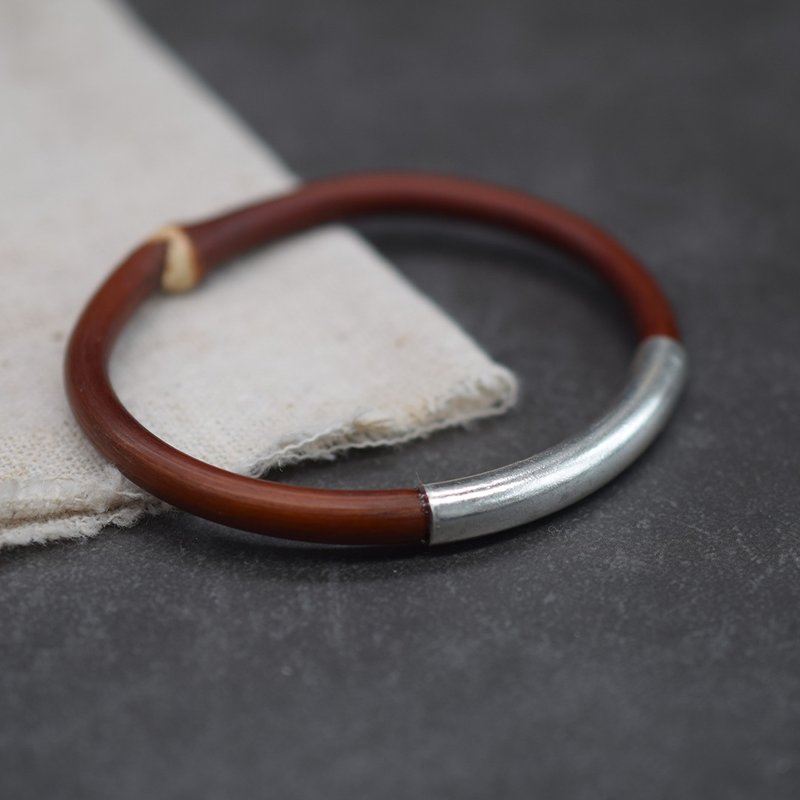 未时VISHI原创995纯银西藏野生鸡血藤闭口手镯子素银自制辟邪礼物 - 手链/手环 - 木头 