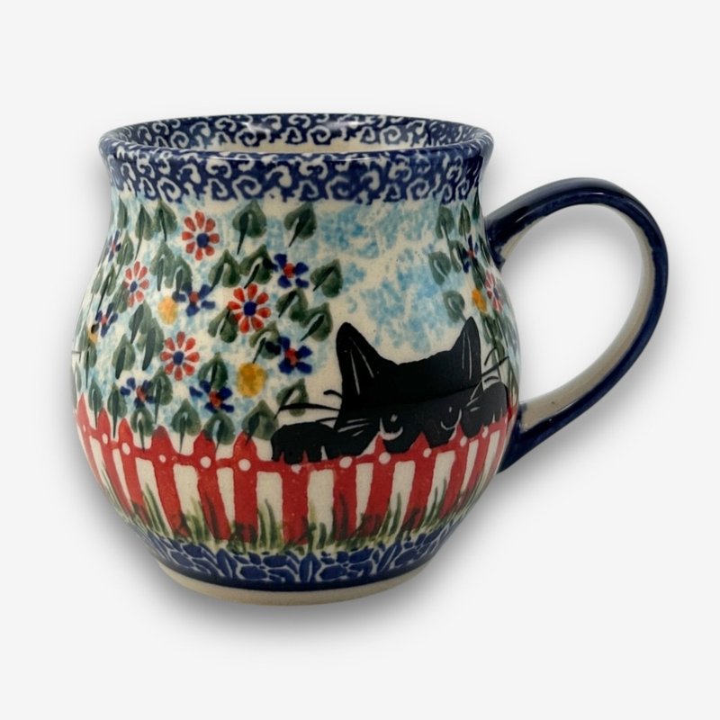 波兰手绘手工陶-胖胖杯 350ml 黑猫花园系列 - 其他杯子 - 陶 多色