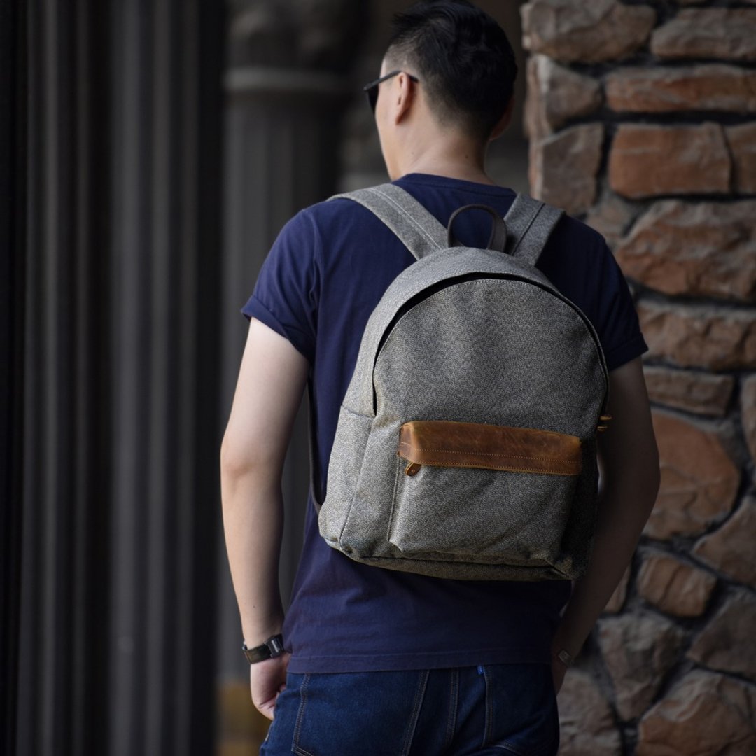 美式复古后背包 帆布双肩包 牛皮 大容量防水 男女户外旅行机车包 - 后背包/双肩包 - 真皮 