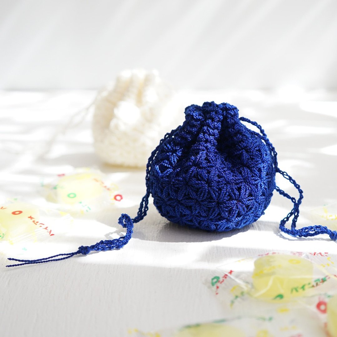 Ba-ba handmade  Crochet Drawstring mini-mini-mini bag  No.KPPPR4 - 化妆包/杂物包 - 其他材质 蓝色