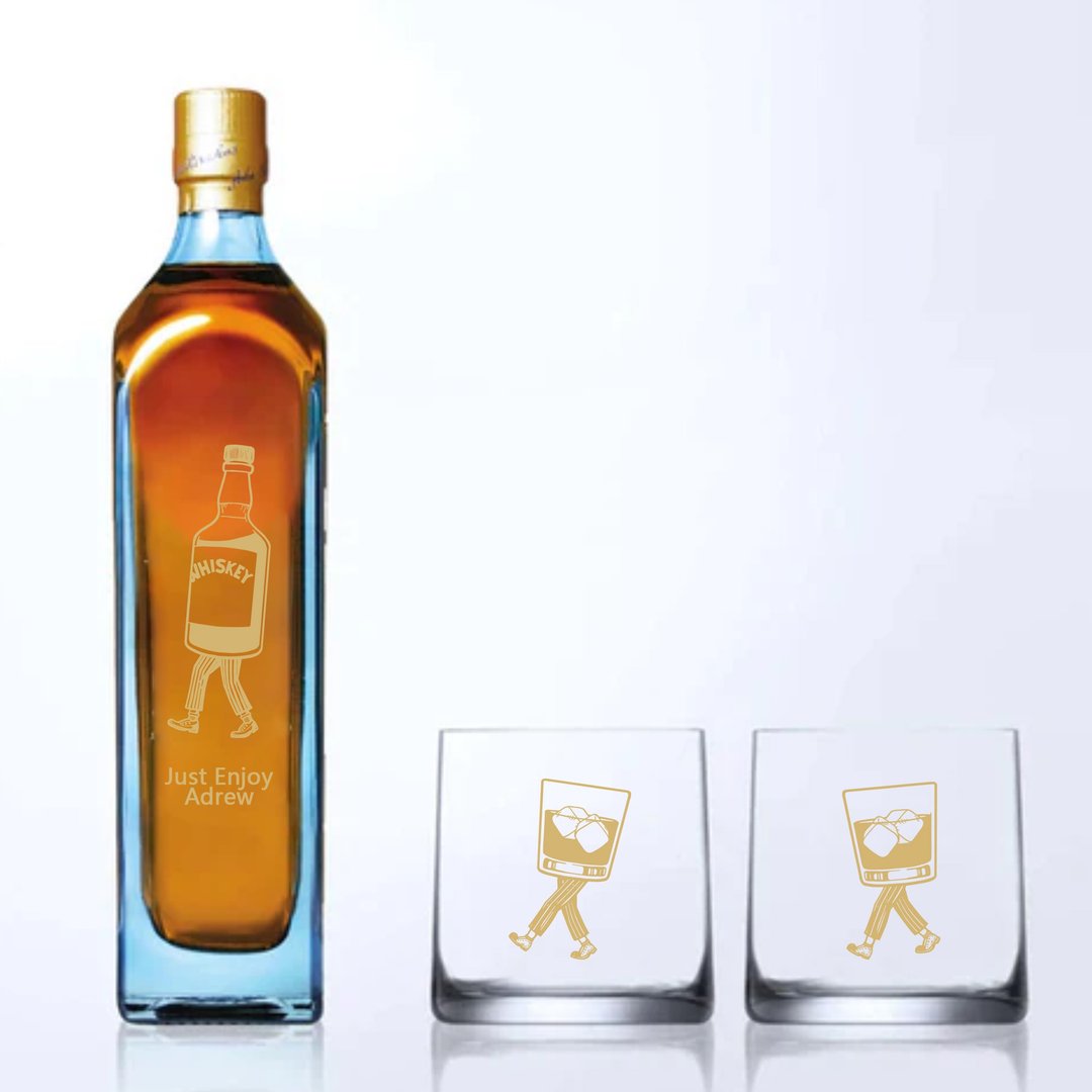 雕刻礼物 | 个性卡通尊尼获加蓝标定制化礼物 交换礼物 - 酒类 - 玻璃 