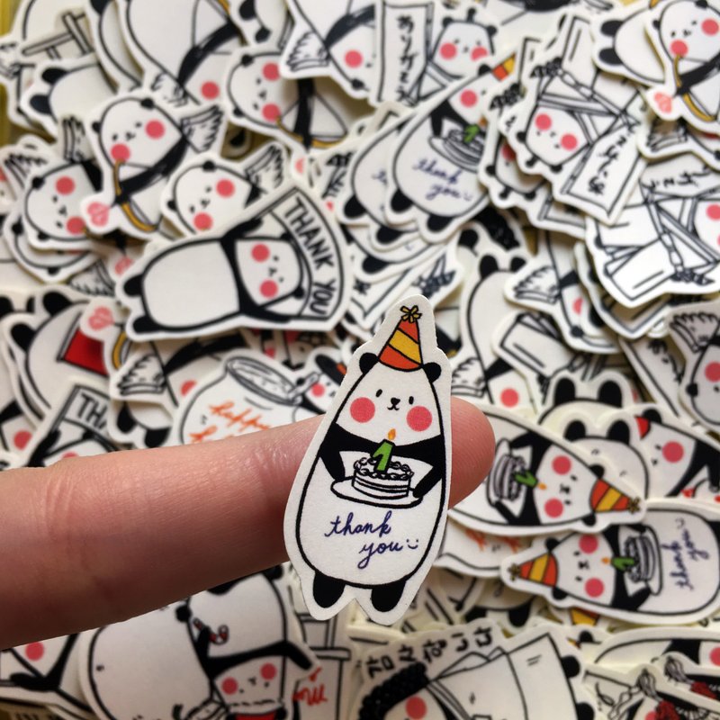 迷你感谢熊猫贴纸组 - 贴纸 - 纸 白色