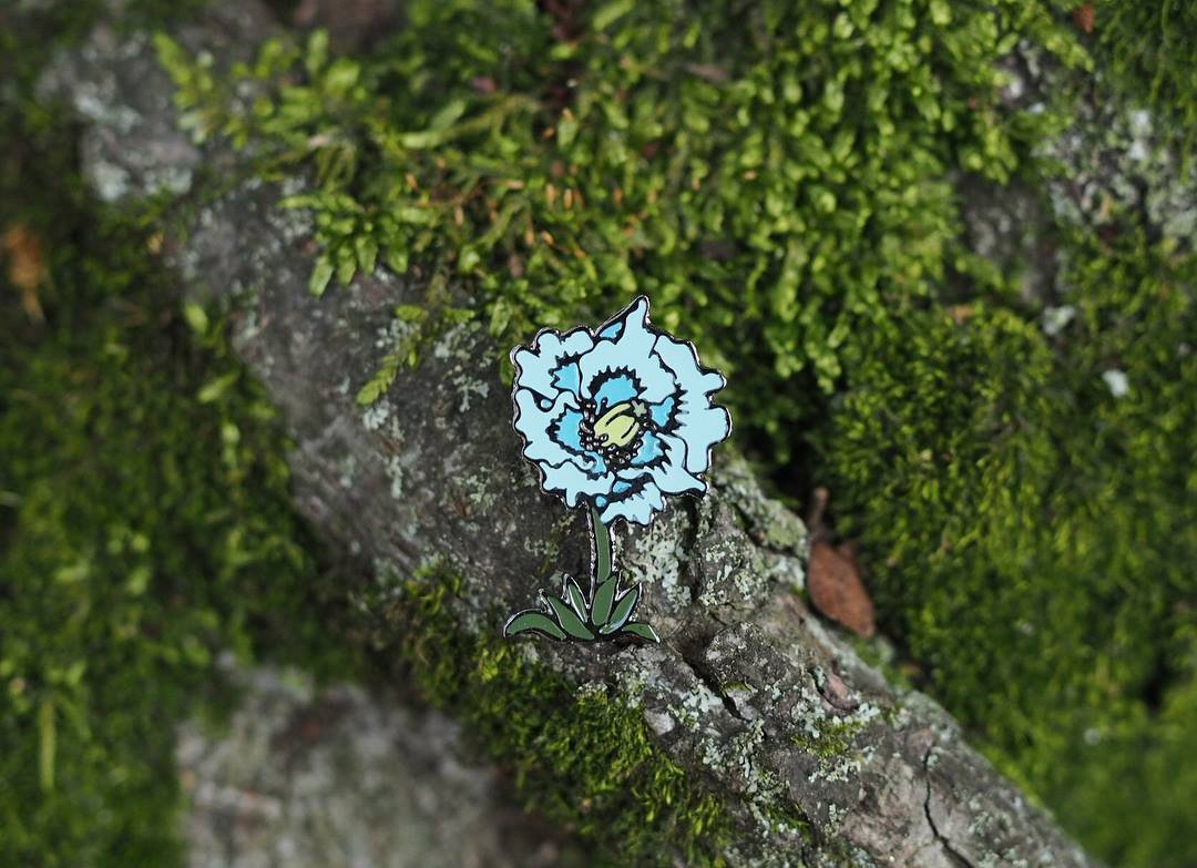 Himalayan Blue Poppy Plant house - 胸针 - 铜/黄铜 多色