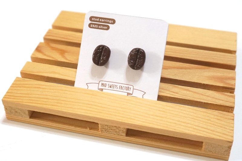 咖啡豆耳环 | 仿真食物黏土制耳环 - 耳环/耳夹 - 树脂 咖啡色