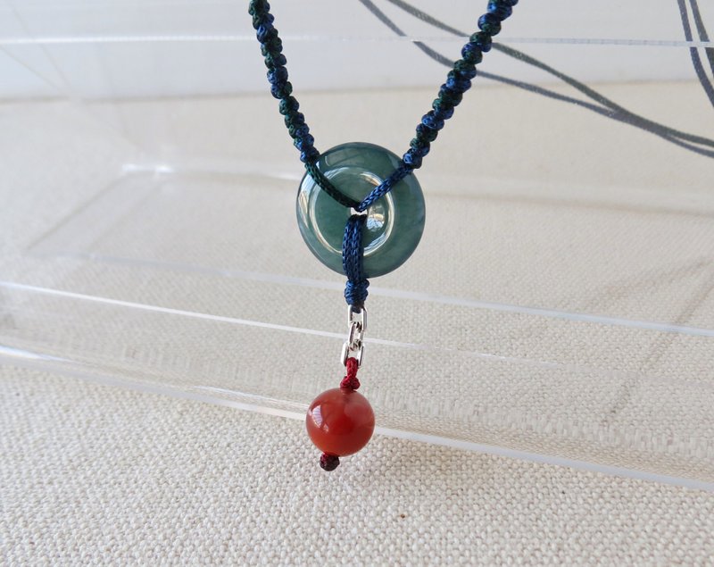 本命年【岁岁平安】冰蓝水雪花棉翡翠+冰飘南红丝光编织项链SA32 - 锁骨链 - 宝石 多色