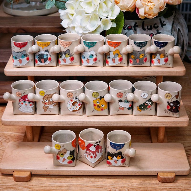 日式OhNo喵咪貓手繪濃縮杯 | 陶瓷迷你咖啡杯 | 手工茶杯水杯禮物 - 咖啡杯/马克杯 - 瓷 多色