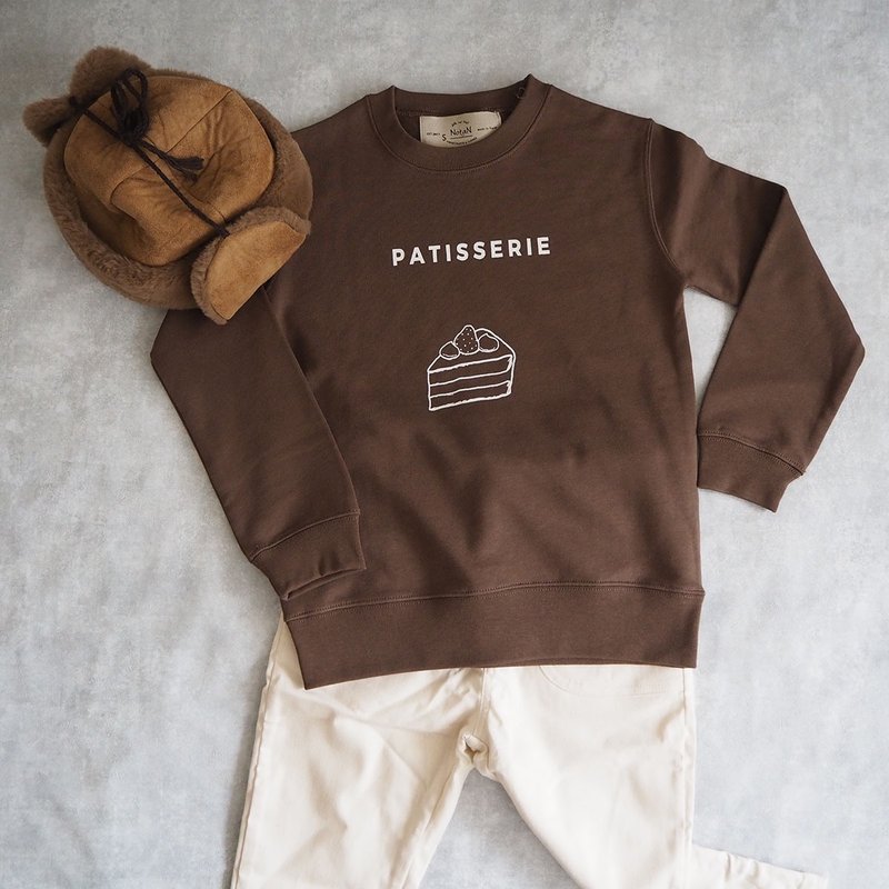 apron sweatshirt Brown kids - 童装上衣 - 棉．麻 咖啡色