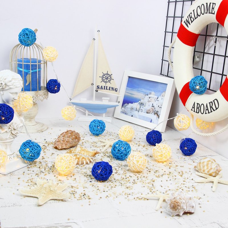 创意灯饰 藤球灯串 插座款 希腊风情 长度3M LED气氛灯 圣诞节 - 灯具/灯饰 - 竹 蓝色