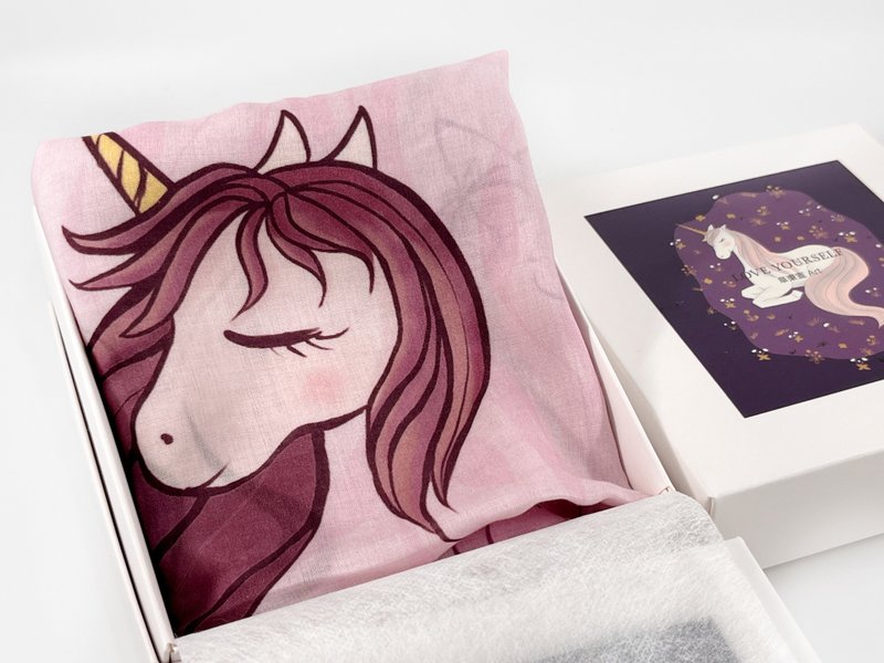 圣诞礼物 棉柔浪漫独角兽方型大丝巾 共三色 - 丝巾 - 棉．麻 粉红色