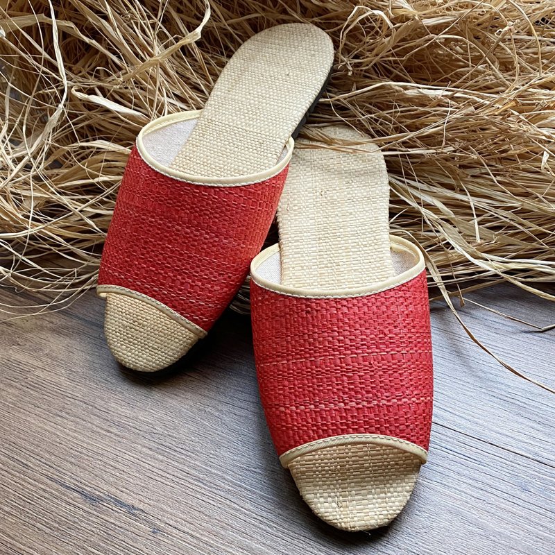 透气室内拖鞋 25cm - 天然拉菲亚草编织 - 其他 - 植物．花 卡其色