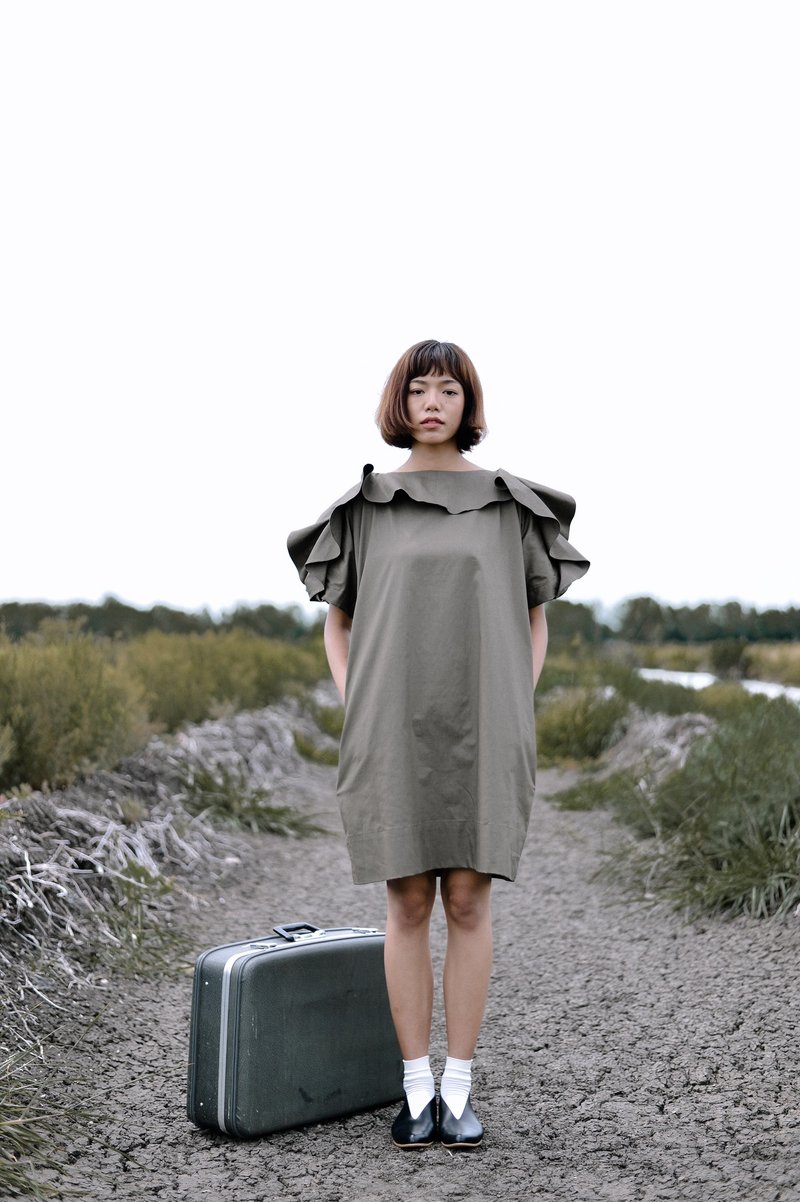 Mani Mina Green Frill Tee Mini Dress - 洋装/连衣裙 - 棉．麻 