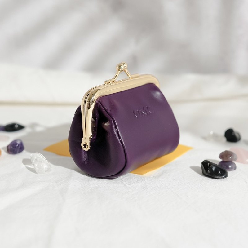 意大利植鞣革复古牛皮口金零钱包(深紫) - 零钱包 - 真皮 紫色