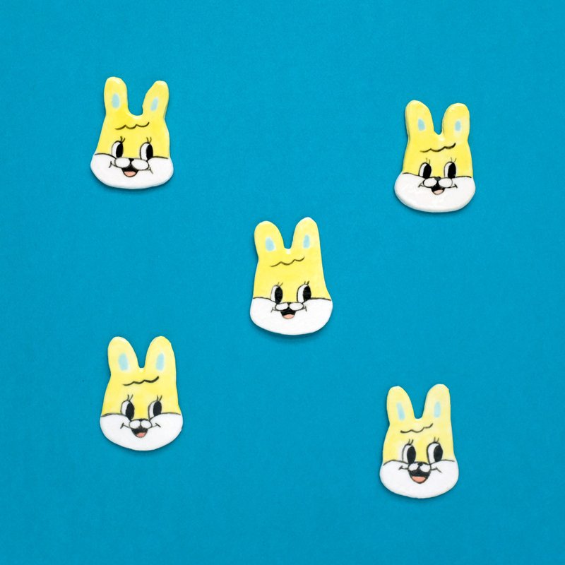 复古兔子别针/磁铁 - 胸针 - 陶 黄色
