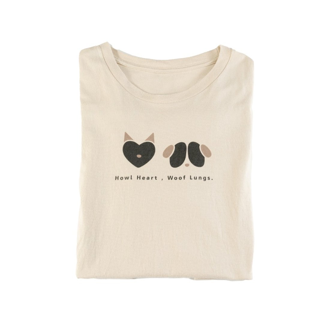 【狼心狗肺 T】诏告世界我就狼心狗肺 - 米色短袖棉 t-shirt - 女装 T 恤 - 棉 卡其色