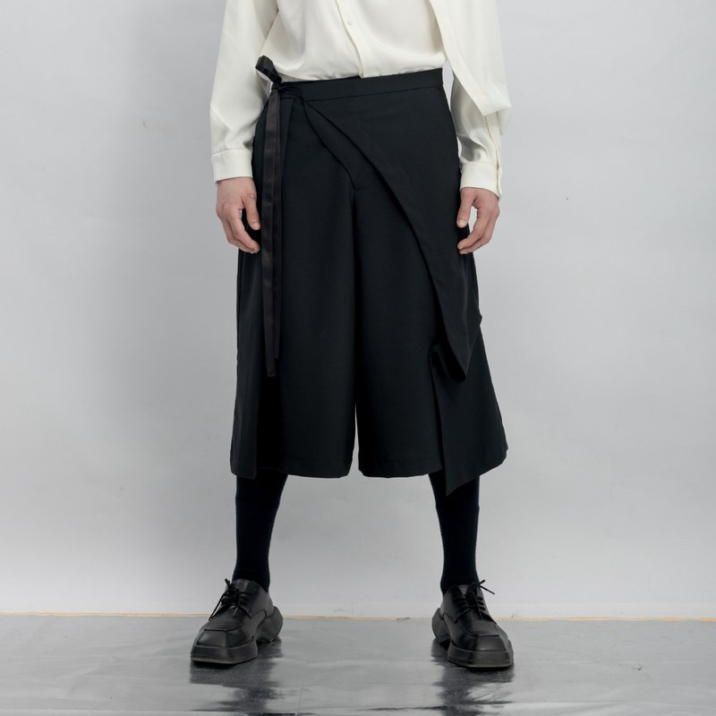 INF 绑带不对称短宽裤 - 男士长裤 - 聚酯纤维 黑色