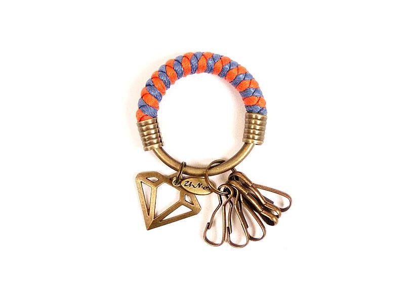钥匙圈(小)5.3CM 橘色+蓝紫+篓空钻石 手工 编织 腊绳 定制化 - 钥匙链/钥匙包 - 其他金属 多色