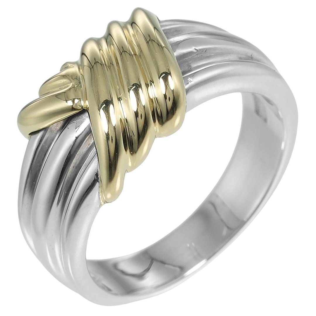 【日本直送】蒂芙尼 TIFFANY&Co. 格روف曲线签名款 8号 戒指 古董拼接戒指 纯银 925 x 18K 黄K金【二手】 - 戒指 - 银 银色