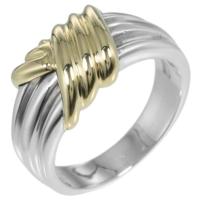 【日本直送】蒂芙尼 TIFFANY&Co. 格روف曲线签名款 8号 戒指 古董拼接戒指 纯银 925 x 18K 黄K金【二手】 - 戒指 - 银 银色