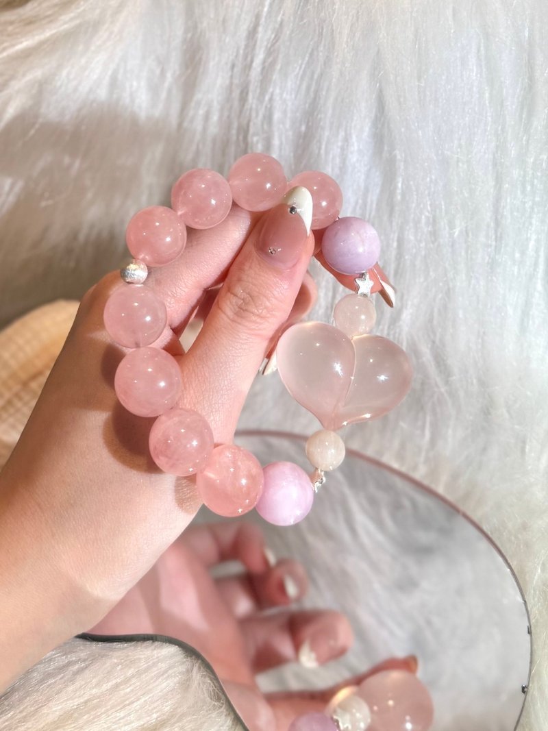 定制化 | 粉心守护 | 粉水晶、紫锂辉、白兔毛 - 手链/手环 - 水晶 粉红色