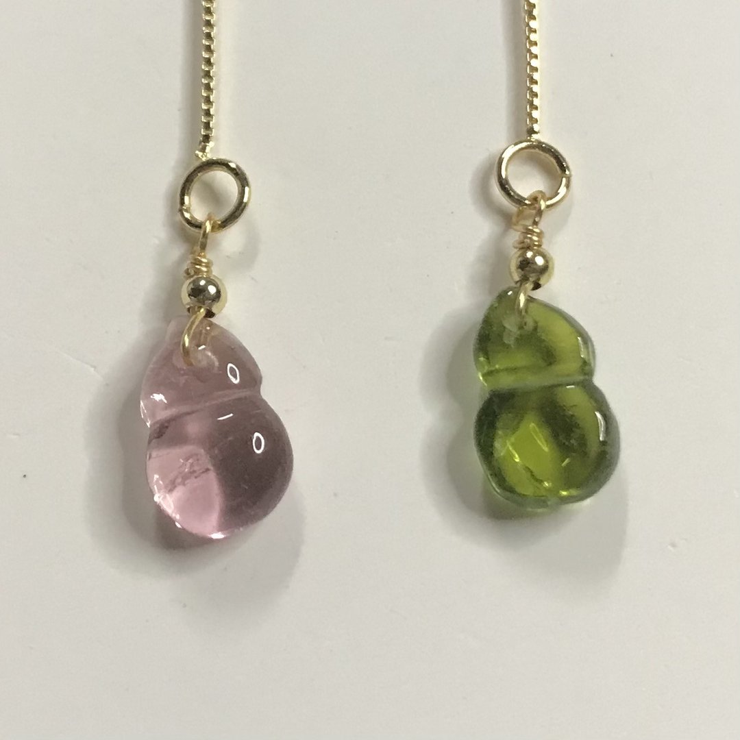 招财旺夫水晶I碧玺电气石Tourmaline14K耳线I高净壶芦I情人节礼物 - 耳环/耳夹 - 水晶 