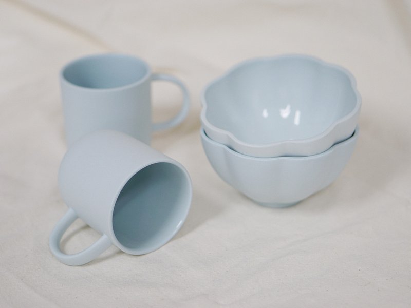 高岭土蜡笔色云朵碗系列-婴儿蓝 - 碗 - 瓷 蓝色