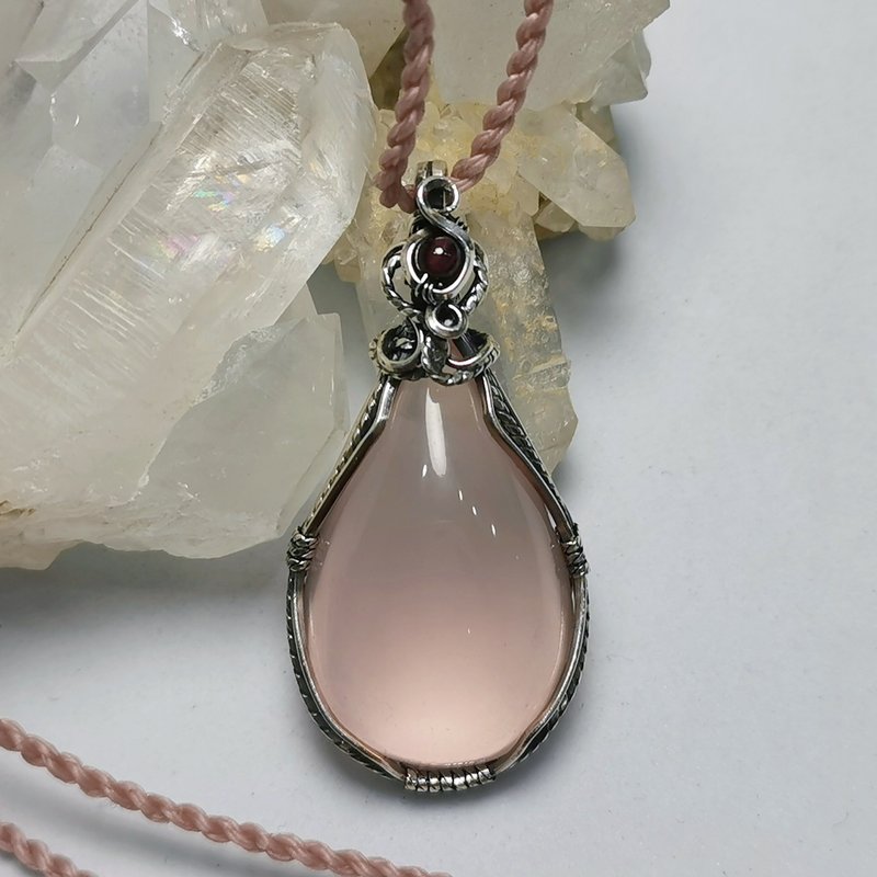 全美-莫桑比克粉晶-纯银编设计坠/客改单坠 - 项链 - 水晶 粉红色