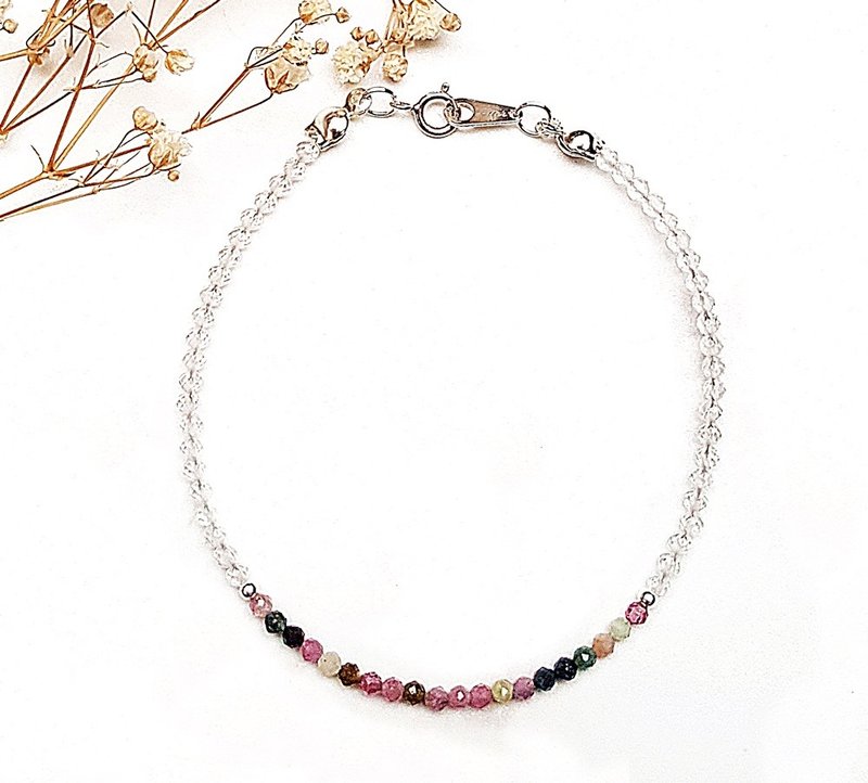 开运能量系列- 愿望能量 碧玺切面x白水晶切面 925纯银手链 礼物 - 手链/手环 - 纯银 多色