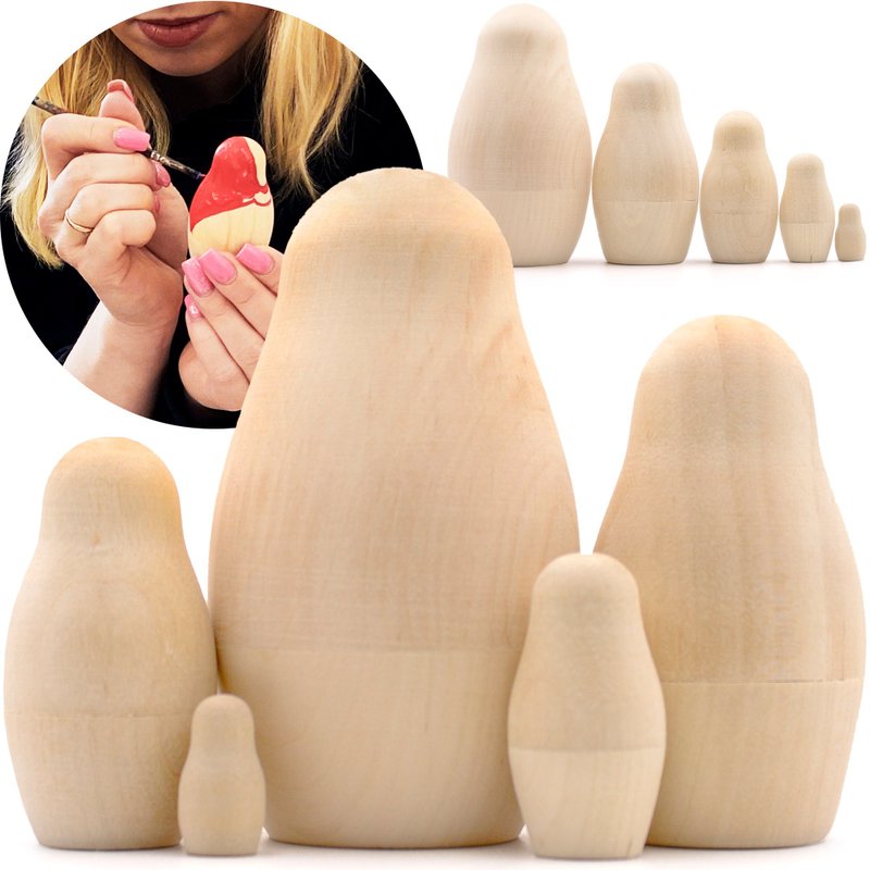 Blank Nesting Dolls Set 5 pcs - Unpainted Dolls - Unfinished Nesting Dolls - 木工/竹艺/纸艺 - 木头 