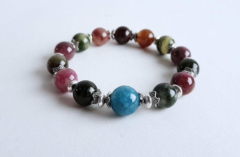 宝石系 莫兰迪 天然矿石 碧玺 新疆天河石 925纯银 手链 - 手链/手环 - 宝石 多色