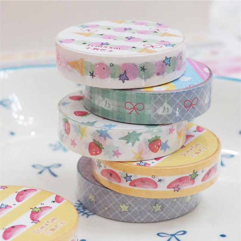 小狗巴士VOL.11 可爱小狗甜品系列 和纸拉条胶带/手帐和纸闪砂 - 纸胶带 - 纸 多色