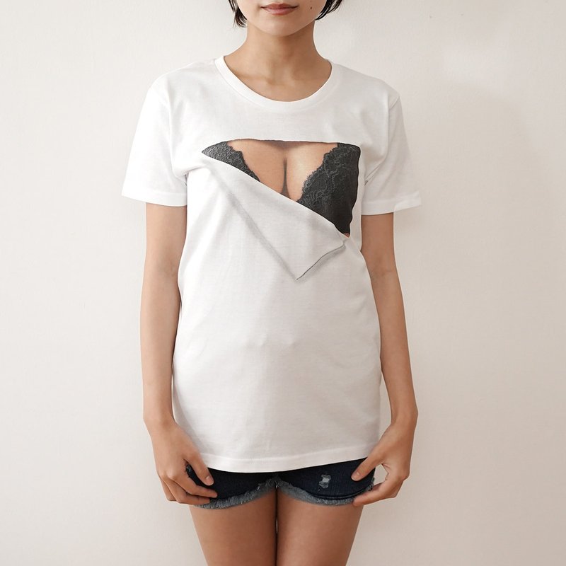 Mousou Mapping T-shirt/ Revival/ Black bra - 女装 T 恤 - 棉．麻 黑色