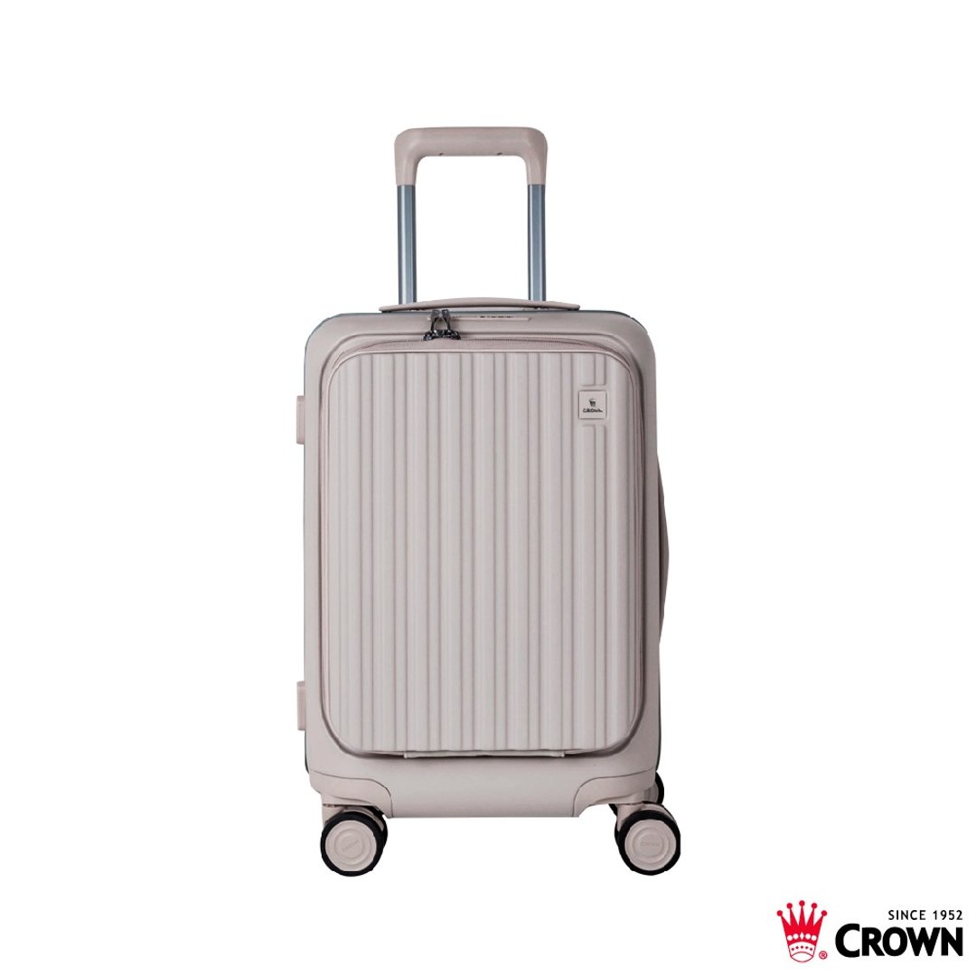 【CROWN】21寸 BOXY 前开框架拉杆箱 登机箱  燕麦奶茶色 - 行李箱/行李箱保护套 - 塑料 卡其色