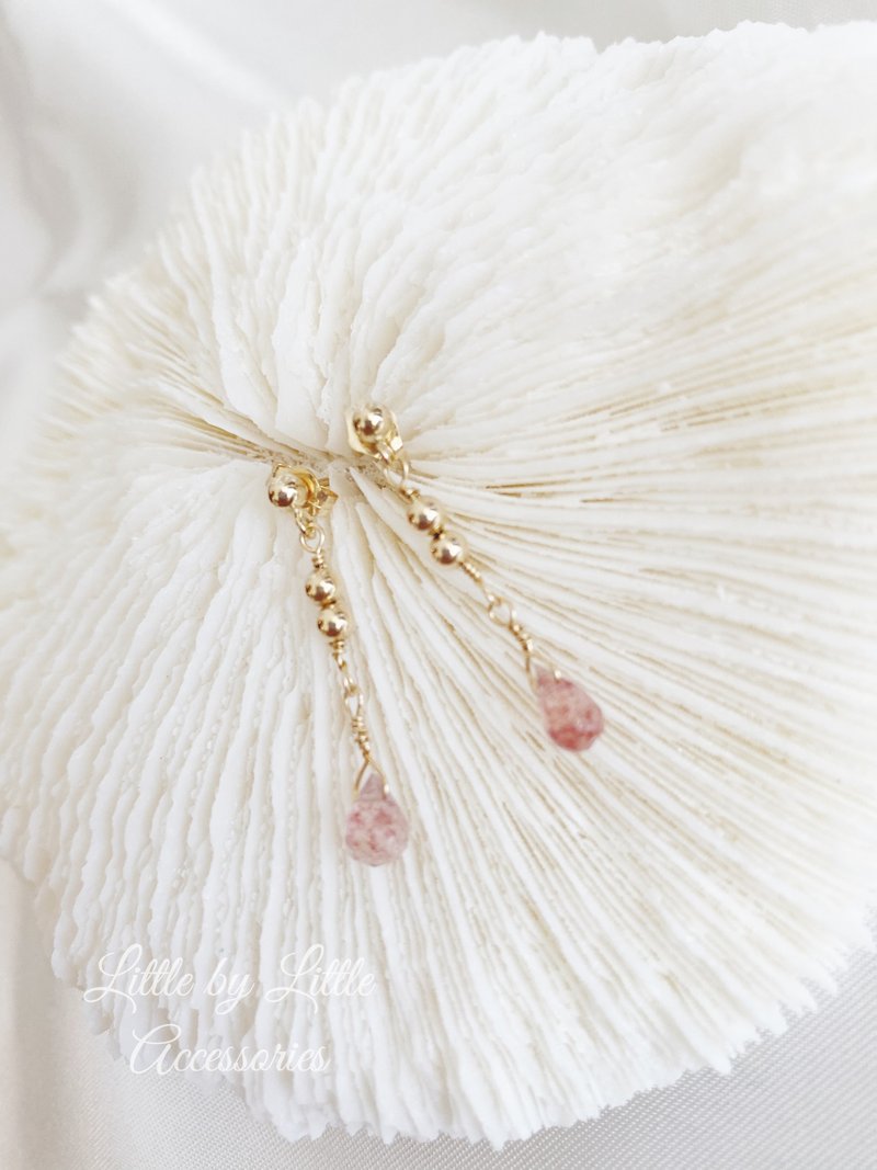 14kgf Gemstone Earrings - 耳环/耳夹 - 宝石 粉红色