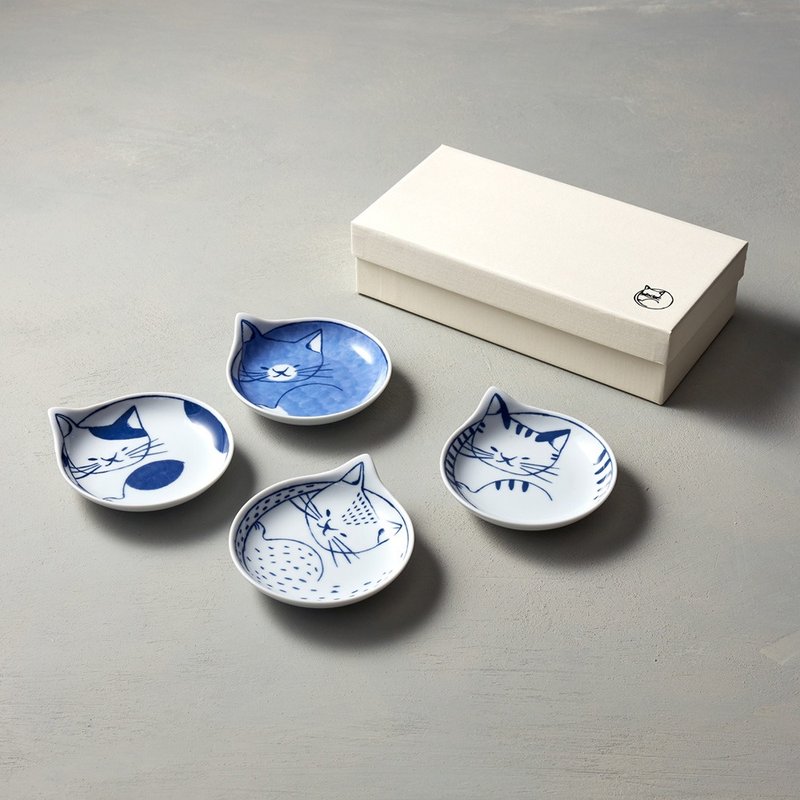 石丸波佐见烧 - neco 猫 - 小餐碟礼盒 (4件组) - 浅碟/小碟子 - 瓷 白色
