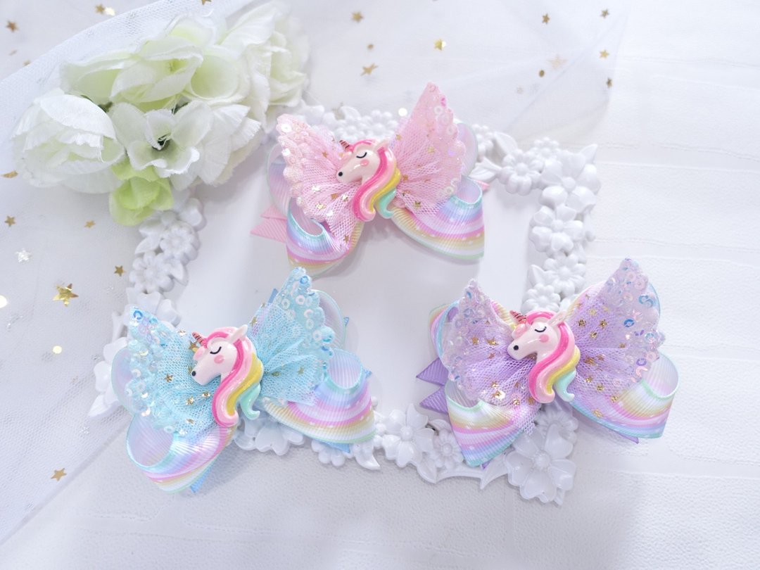 独角兽立体蝴蝶结 发夹 儿童头饰 Unicorn  Hairbow - 发饰 - 其他材质 