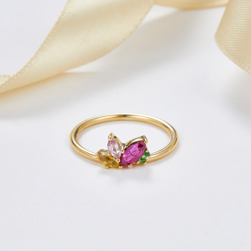【PurpleMay Jewellery】18K金马眼形彩色蓝宝石戒指 - R064 - 戒指 - 宝石 粉红色