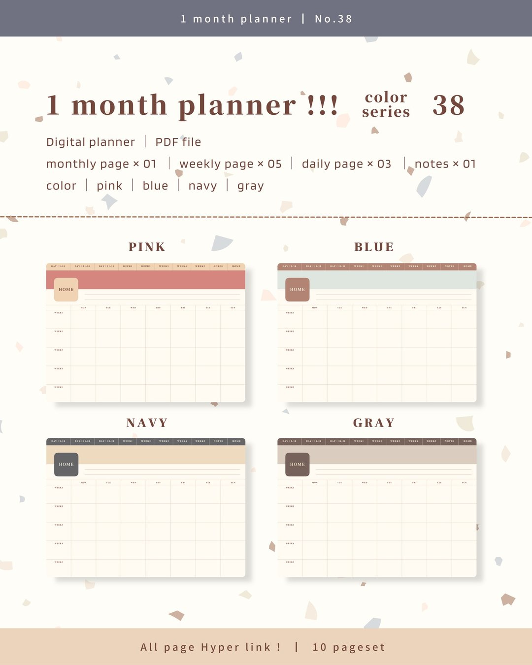 [Monthly planner / No.38 / Horizontal] Digital planner that can be used repeatedly every month - 其他数码商品 - 其他材质 