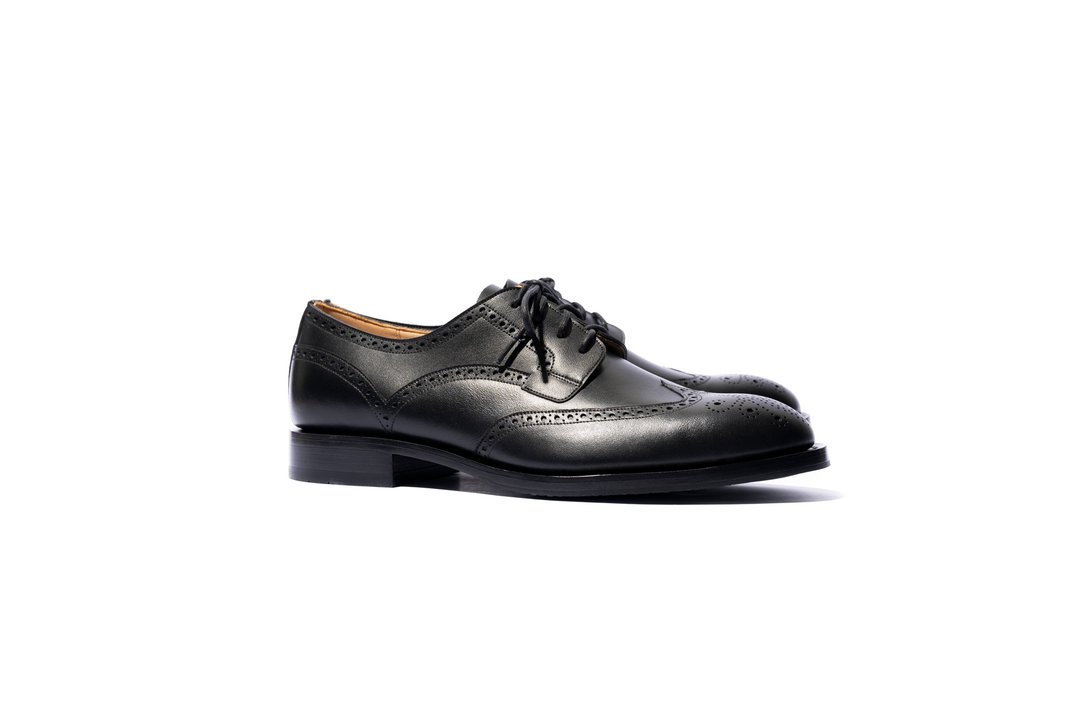 StitchingSole_Wingtip_Blk_MTO - 男款皮鞋 - 真皮 黑色