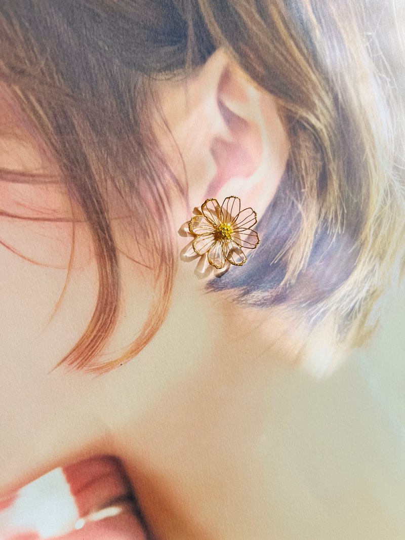 秋麒麟花 透明耳饰 - 耳环/耳夹 - 铜/黄铜 红色