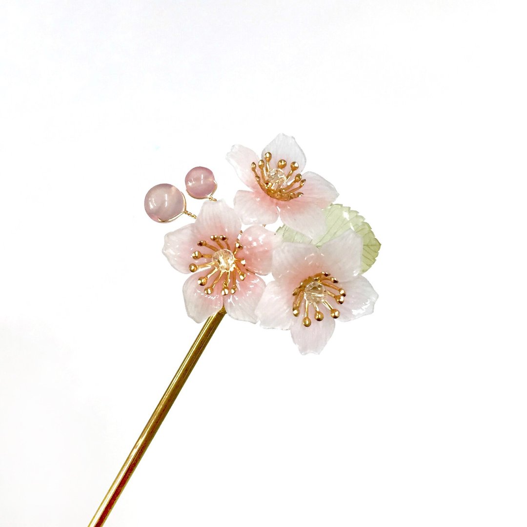 【若桑】春。樱姬IV。粉色款。山之樱发簪。树脂樱花发簪。 - 发饰 - 树脂 粉红色