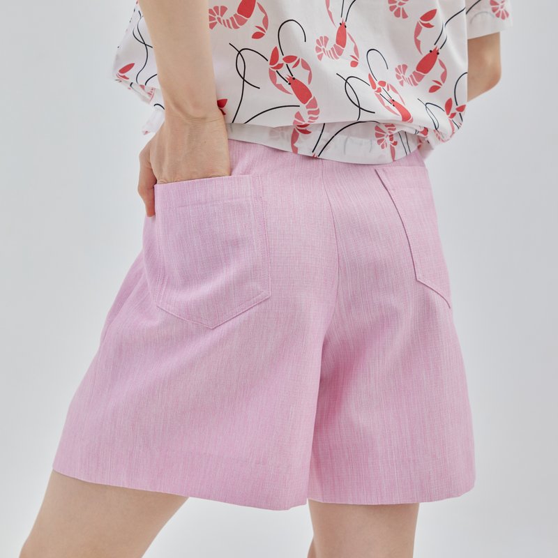 BIRUCHU BONJOUR SHORTS - PINK FRENCH LINEN 粉色 亚麻 短裤 - 女装短裤 - 亚麻 粉红色