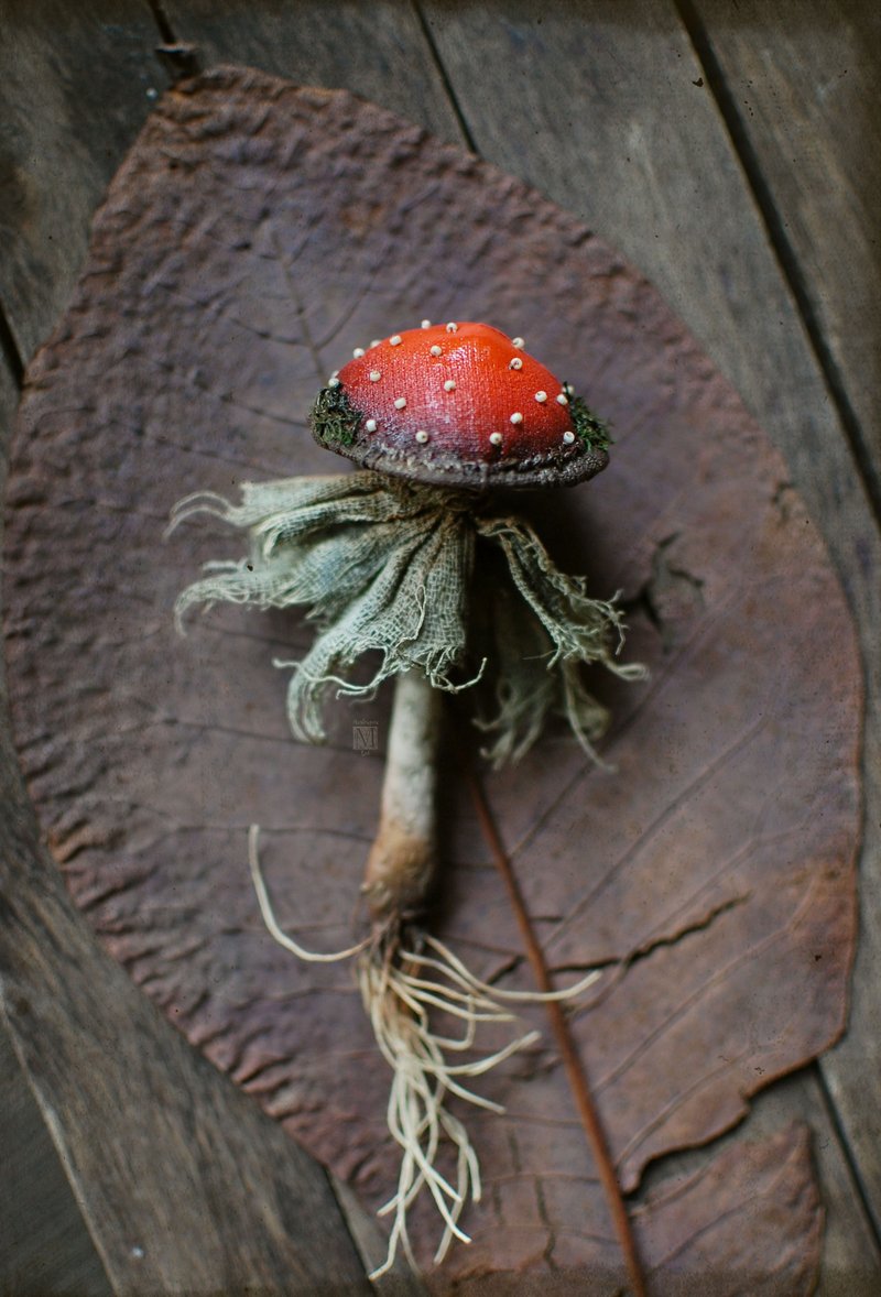 Textile brooch fly agaric, textile mushroom, handmade accessory, textile decor. - 胸针 - 其他材质 