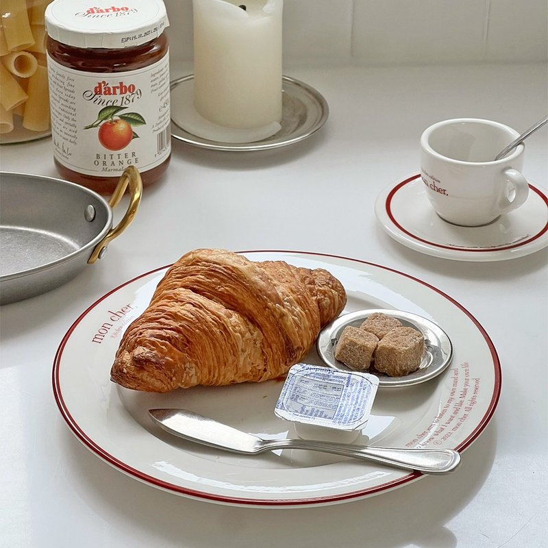 复古红主餐盘 9寸 - 盘子/餐盘/盘架 - 瓷 白色