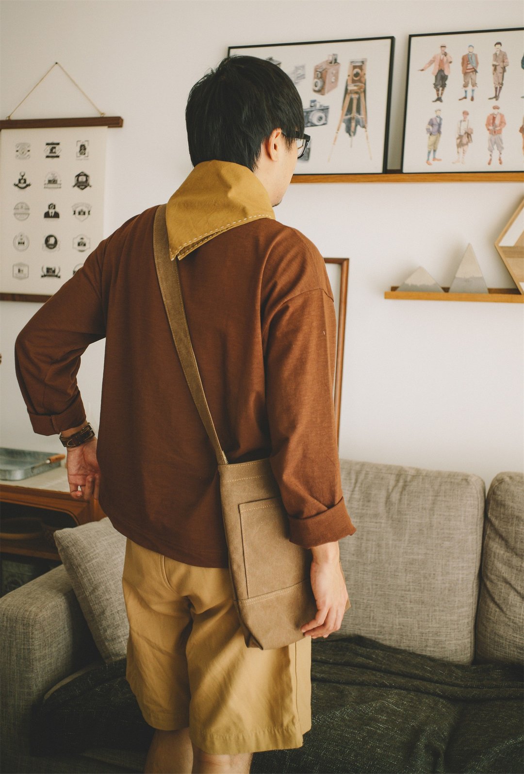 sobag日系工装包复古棕色帆布斜跨包男小众设计原创韩版ins风百搭 - 侧背包/斜挎包 - 棉．麻 咖啡色