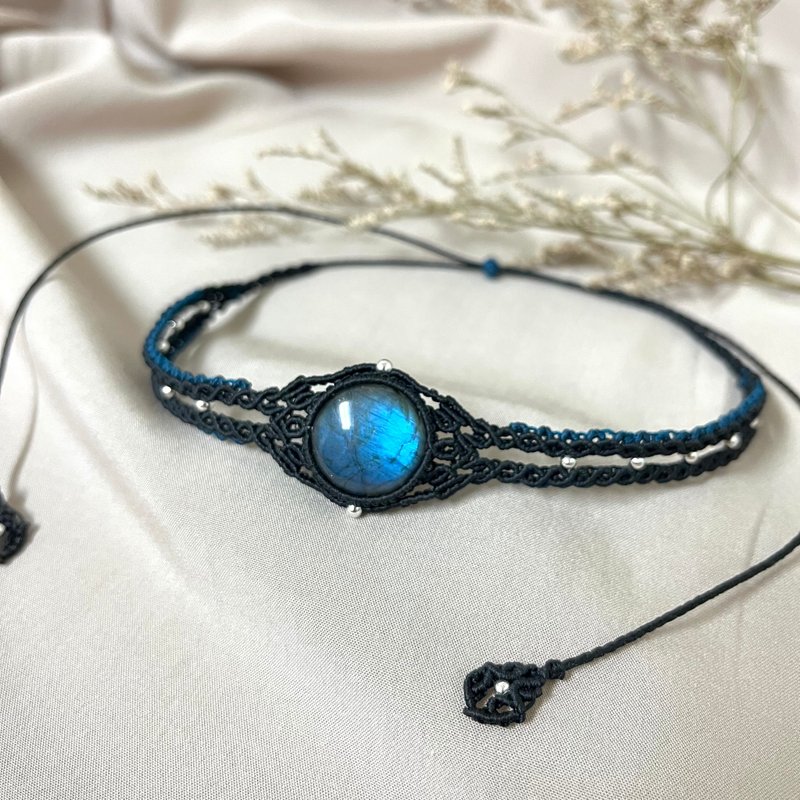 拉长石编织颈链/宽版 - 项链 - 水晶 蓝色